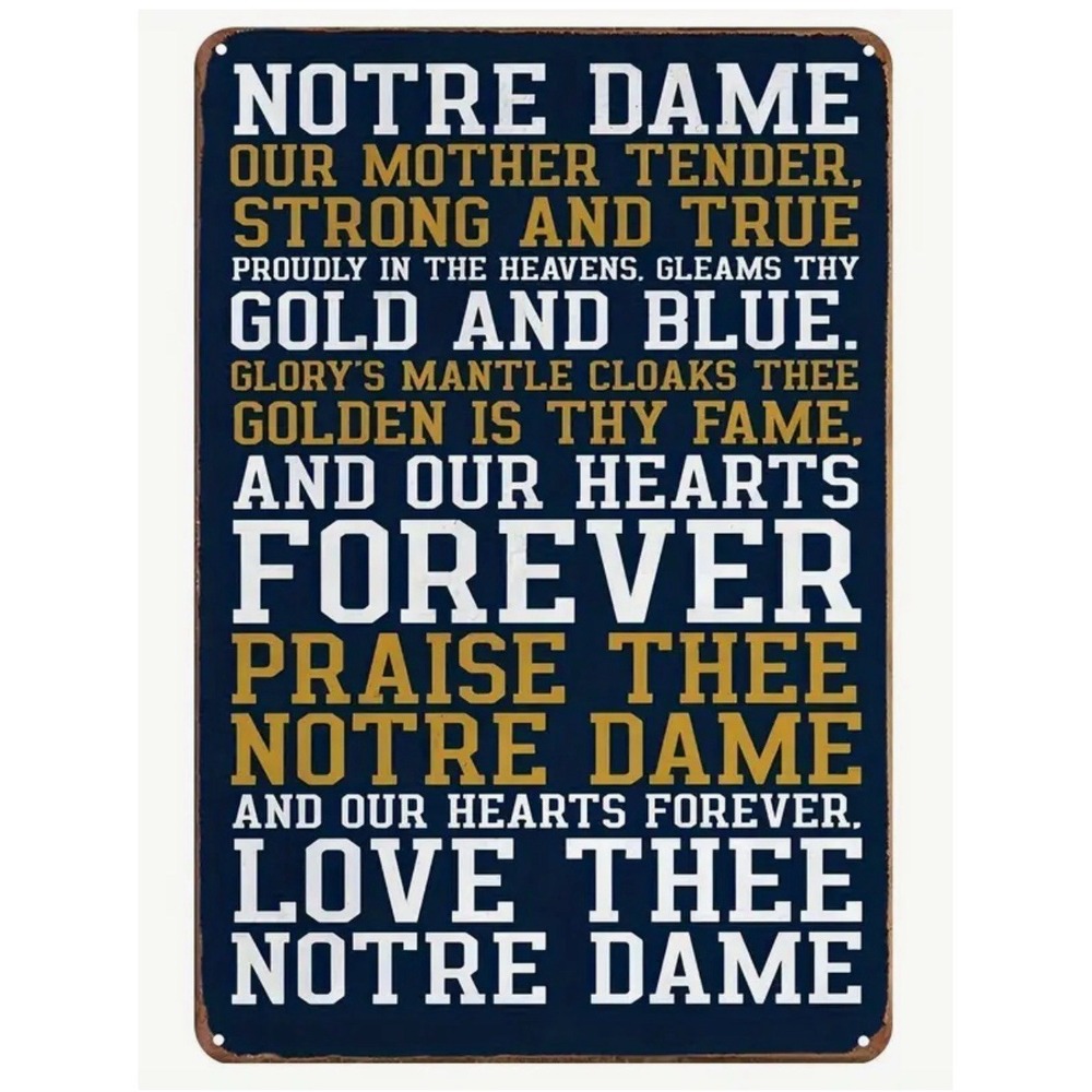Notre Dame University Metal Sign Alma Mater Bar Man Cave 8x12 Fan Cave Irish